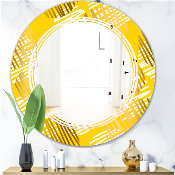 Designart 24-in Yellow Geometric IV Modern Round Wall Mirror