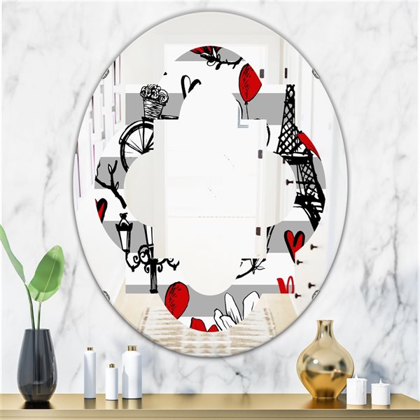 Designart 35.4-in Multi-Colour Paris Eiffel Hearts II Oval Wall Mirror