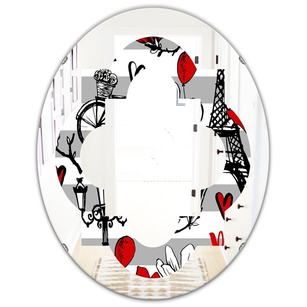 Designart 35.4-in Multi-Colour Paris Eiffel Hearts II Oval Wall Mirror