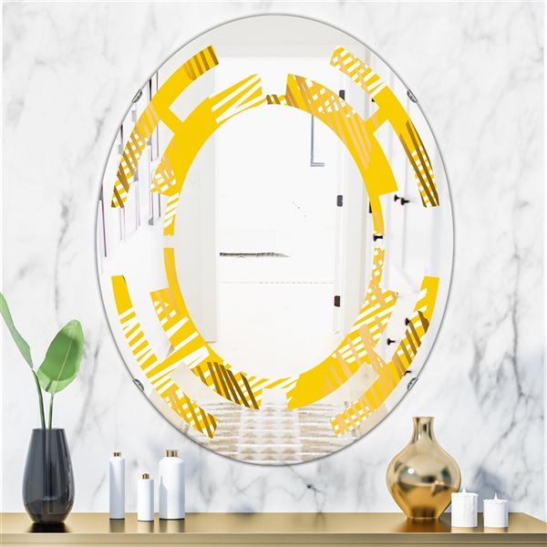 Designart 35.4-in Yellow Geometric IV Modern Oval Wall Mirror