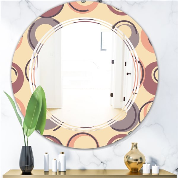 Designart 24-in x 24-in Yellow Retro Geometric Modern Round Wall Mirror
