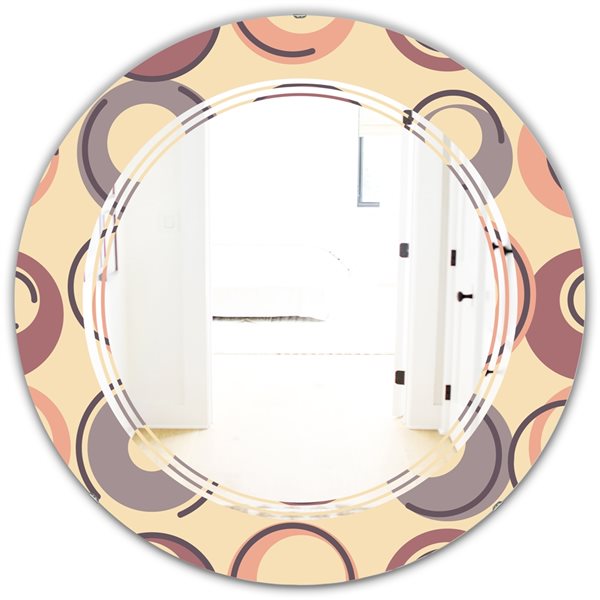 Designart 24-in x 24-in Yellow Retro Geometric Modern Round Wall Mirror
