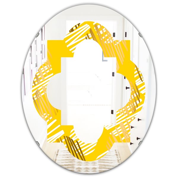 Designart 35.4-in Yellow Abstract Retro Geometric IV Modern Oval Wall ...