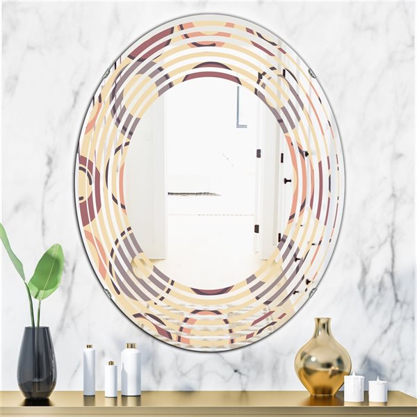 Designart 35.4-in Yellow Retro Geometric Pattern Oval Wall Mirror