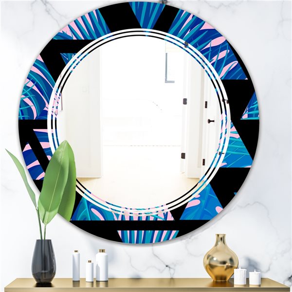 Designart 24-in x 24-in Blue Retro Floral XIV Modern Round Wall Mirror ...