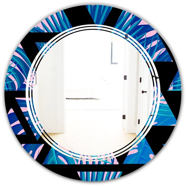 Designart 24-in x 24-in Blue Retro Floral XIV Modern Round Wall Mirror ...