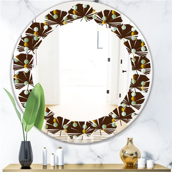 Designart 24-in Brown Geometric Mod Dots Modern Round Mirror