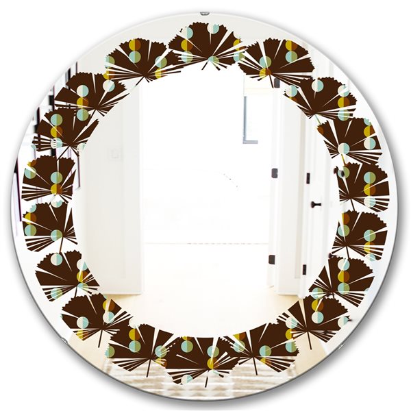 Designart 24-in Brown Geometric Mod Dots Modern Round Mirror