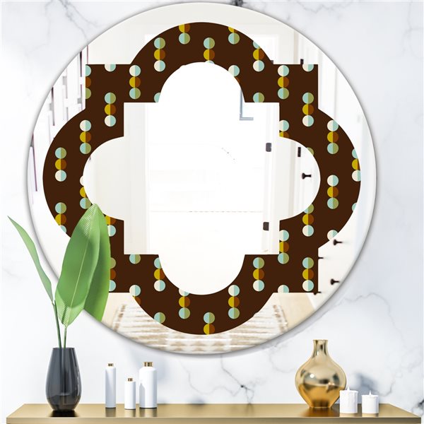 Designart 24-in x 24-in Brown Geometric Mod Dots Modern Round Wall Mirror