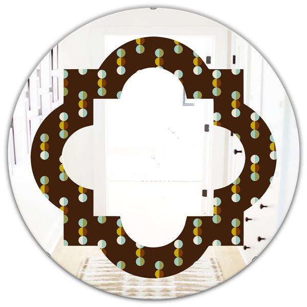 Designart 24-in x 24-in Brown Geometric Mod Dots Modern Round Wall Mirror
