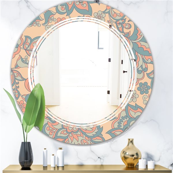 Designart 24-in Blue Indian Floral Batik II Round Wall Mirror MIR24588 ...