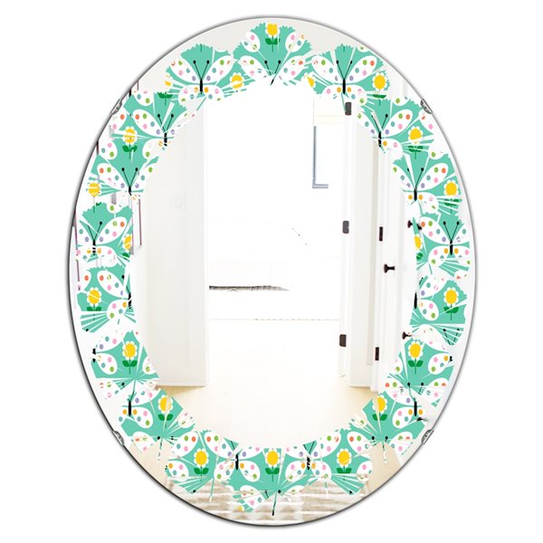 Designart 35.4-in x 23.7-in Green Retro Butterflies I Modern Oval Wall ...