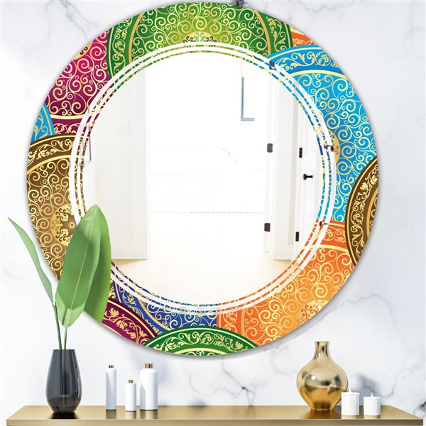 Designart 24-in Multi-Colour Circular Design IV Modern Round Wall Mirror