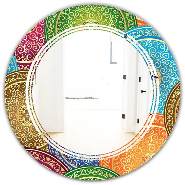 Designart 24-in Multi-Colour Circular Design IV Modern Round Wall Mirror