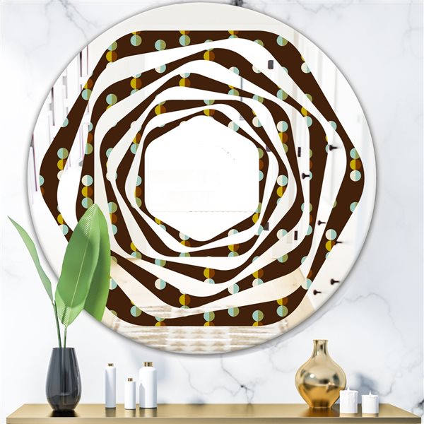 Designart 24-in x 24-in Brown Geometric Mod Dots Modern Round Mirror