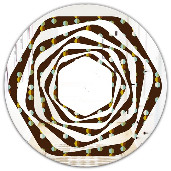 Designart 24-in x 24-in Brown Geometric Mod Dots Modern Round Mirror