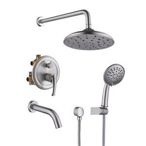 CASAINC Brushed Nickel Wall Mounted Rain Shower Faucet with Pressure Balanced Valve and Bathtub Spout