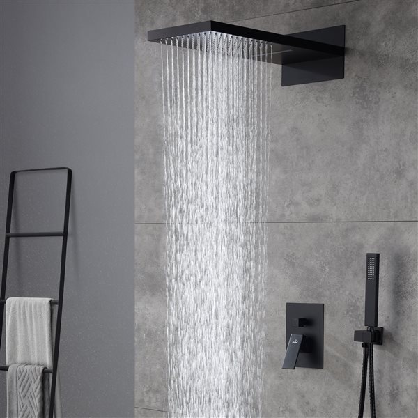 CASAINC Matte Black 2-Spray Wall Mounted Shower System with Hand-Held Shower Hand