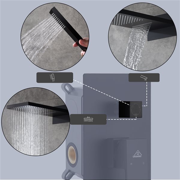 CASAINC Matte Black 2-Spray Wall Mounted Shower System with Hand-Held Shower Hand