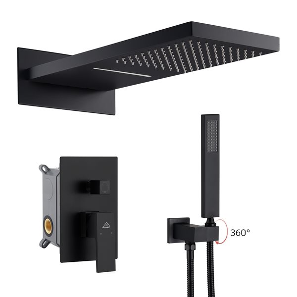 CASAINC Matte Black 2-Spray Wall Mounted Shower System with Hand-Held Shower Hand