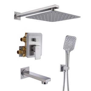 CASAINC Brushed Nickel Waterfall Shower Head System with Hand-Held Shower and Tub Spout