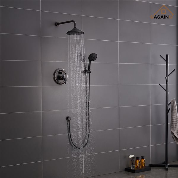 CASAINC Oil-Rubbed Bronze Wall Mounted Shower Set with Rain Shower and Hand-Held Shower Head