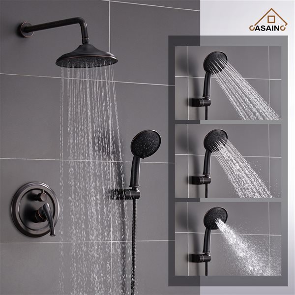 CASAINC Oil-Rubbed Bronze Wall Mounted Shower Set with Rain Shower and Hand-Held Shower Head