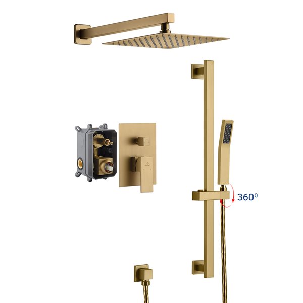 CASAINC Brushed Gold Wall Mounted Dual Shower Heads with Sliding Rod