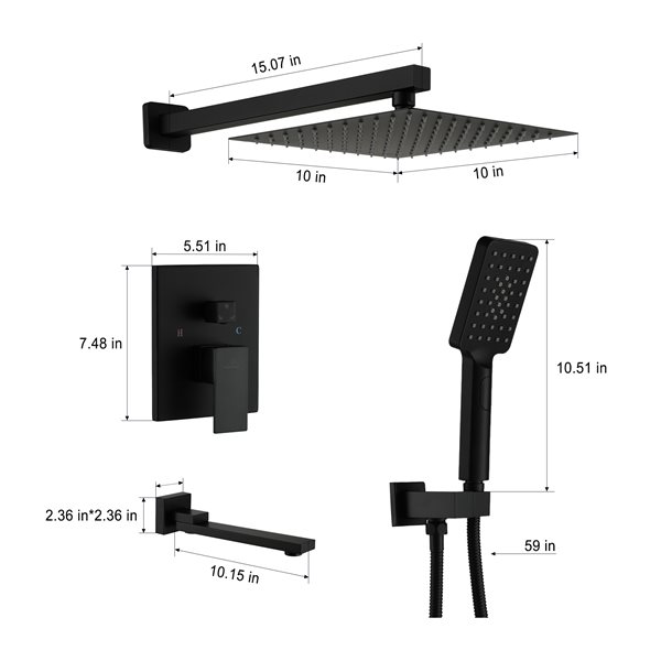 CASAINC 1-Handle Bathtub/Shower Faucet Valve with Hand-Held Shower in Matte Black