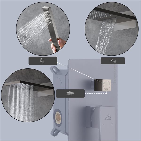 CASAINC Brushed Nickel 2-Spray Wall Mounted Shower System with Hand-Held Shower Hand