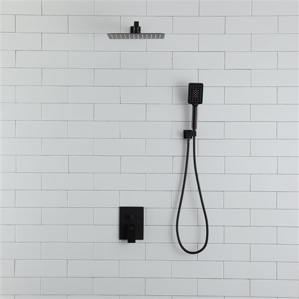 CASAINC Matte Black Wall Mounted Pressure Balanced Complete Shower System with Rough-In Valve