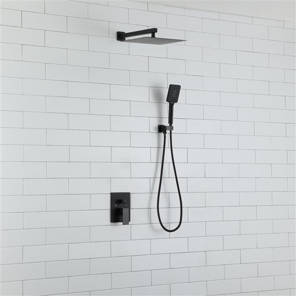 CASAINC Matte Black Wall Mounted Pressure Balanced Complete Shower System with Rough-In Valve