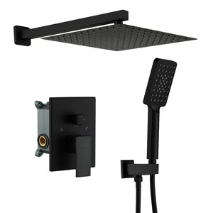 CASAINC Matte Black Wall Mounted Pressure Balanced Complete Shower System with Rough-In Valve