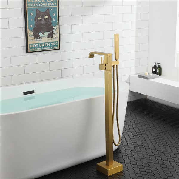 CASAINC Brushed Brass 1-Handle Freestanding Bathtub Faucet With Hand ...