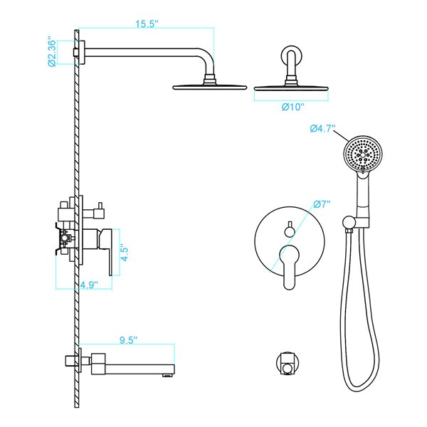 CASAINC Matte Black 1-Handle Bathtub and Shower Faucet Valve with Hand-Held Shower