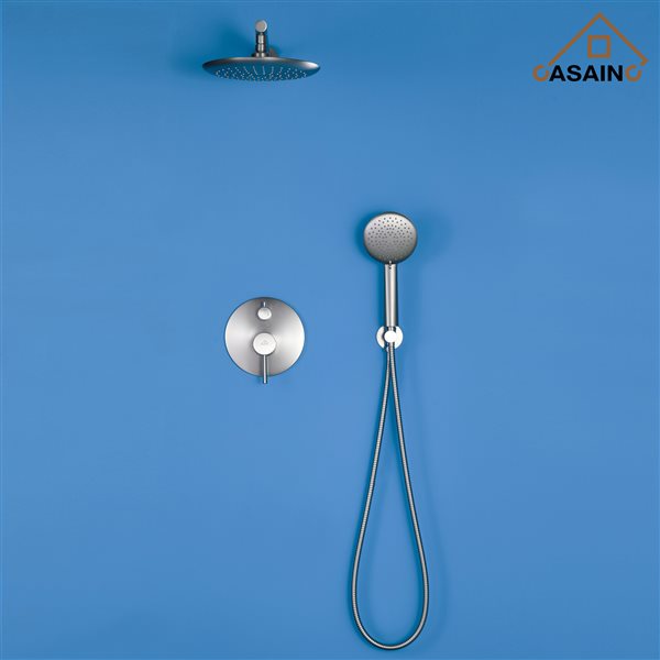 CASAINC Brushed Nickel Rain Shower Head Wall Mounted Shower Faucet Set