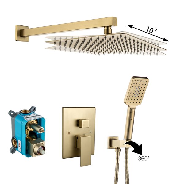 CASAINC Oil-Rubbed Gold Rain Mixer Wall Mounted Rainfall Shower Head System