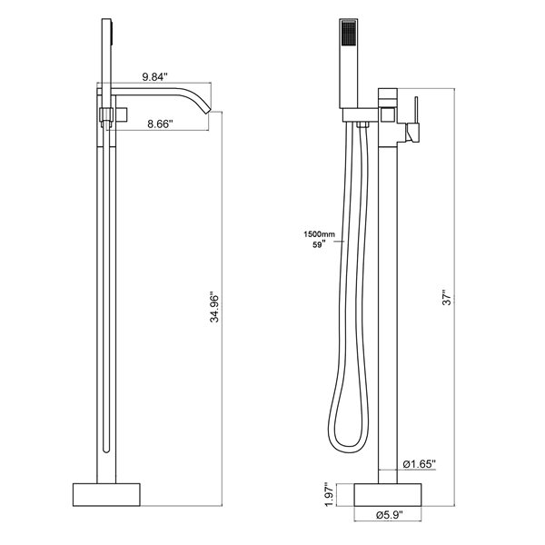 CASAINC Matte Black 1-Handle Freestanding Bathtub Faucet with Hand Shower