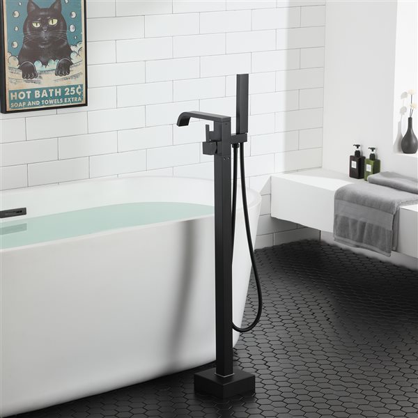 CASAINC Matte Black 1-Handle Freestanding Bathtub Faucet with Hand Shower