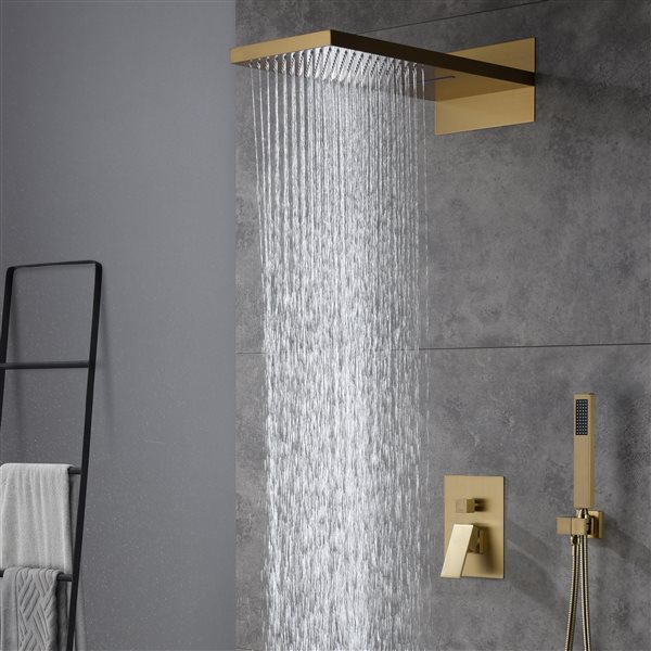 CASAINC Brushed Gold 2-Spray Wall Mounted Shower System with Hand-Held Shower Hand