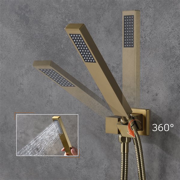 CASAINC Brushed Gold 2-Spray Wall Mounted Shower System with Hand-Held Shower Hand