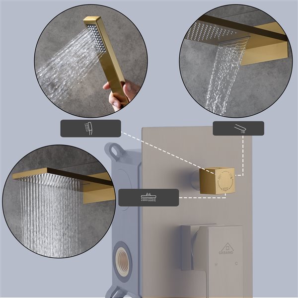 CASAINC Brushed Gold 2-Spray Wall Mounted Shower System with Hand-Held Shower Hand