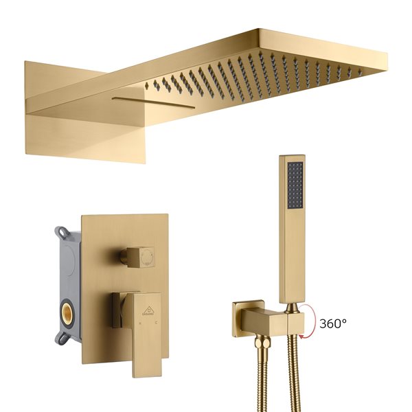 CASAINC Brushed Gold 2-Spray Wall Mounted Shower System with Hand-Held Shower Hand