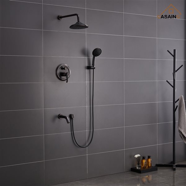 CASAINC Oil-Rubbed Bronze Wall-Mounted Rain Shower Faucet with Pressure Balanced Valve and Bathtub Spout