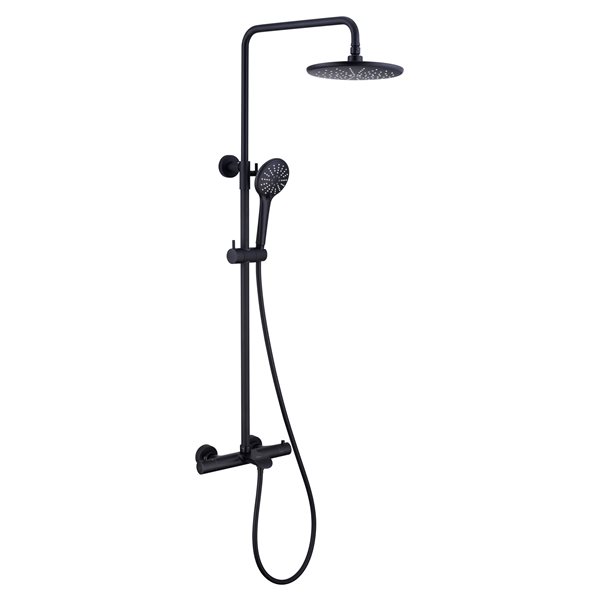 Image of Casainc | Matte Black Thermostatic Rain Shower System With Adjustable Slide Bar Shower Head | Rona