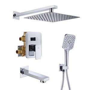 CASAINC Polished Chrome Waterfall Shower Head System with Hand-Held Shower and Tub Spout