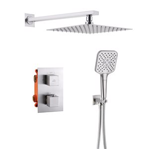 CASAINC Brushed Nickel 3-Spray Thermostatic Square Rain Shower Faucet