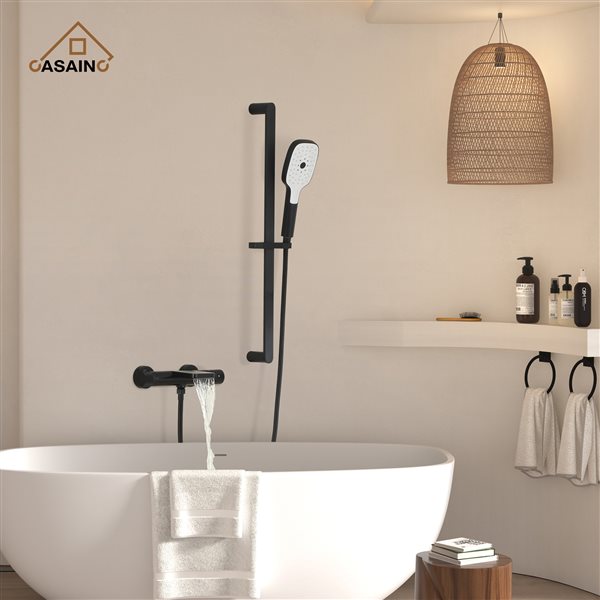 CASAINC Matte Black Bathtub Faucet Set with Hand-Held Shower and Adjustable Slide Bar