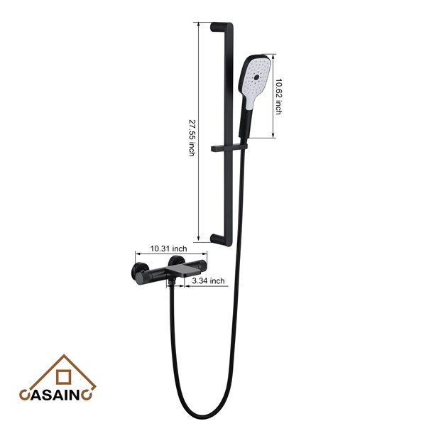 CASAINC Matte Black Bathtub Faucet Set with Hand-Held Shower and Adjustable Slide Bar