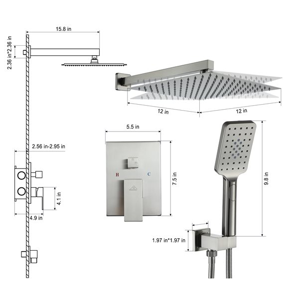 CASAINC Brushed Nickel Wall Mounted Pressure Balanced Complete Shower System with Rough-In Valve